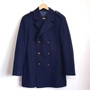 Lakeland Mens Vintage Wool Pea Coat 38 Navy Blue Double Breasted Classic Preppy